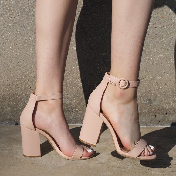 Nude Vegan Leather Ankle Strap Heels - Picture 9 of 9